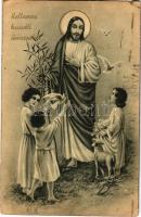 1948 Kellemes húsvéti ünnepeket / Easter greeting art postcard with Jesus and children (EK)