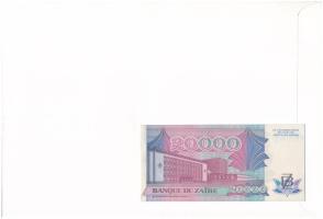 Zaire 1991. 20.000Z felbélyegzett borítékban, bélyegzéssel T:UNC Zaire 1991. 20.000 Zaires in envelo...