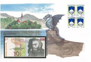 Szlovénia 1992. 10T borítékban, alkalmi bélyeggel és bélyegzéssel T:UNC Slovenia 1992. 10 Tolarjev in envelope with stamps and cancellations C:UNC