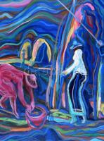 Kozma István (1937-2020): Társaság (cím nélkül). Olaj, vászon, jelezve jobbra lent, 60×80 cm. Fakere...