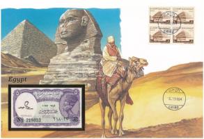 Egyiptom DN (1982-1986) 5P felbélyegzett borítékban, bélyegzéssel T:UNC Egypt ND (1982-1986) 5 Piastres in envelope with stamp and cancellation C:UNC