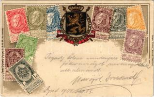 1904 Belgium. Set of Belgian stamps and coat of arms. Ottmar Zieher Carte Philatelie Emb. litho (fl)