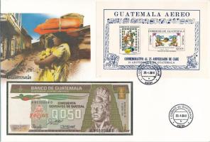Guatemala 1988. 50c felbélyegzett bankjegyes borítékban, bélyegzéssel T:UNC Guatemala 1988. 50 Centavos in banknote envelope with stamp and cancellation C:UNC