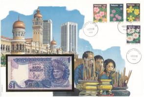 Malajzia 1981-1983. 1R felbélyegzett borítékban, bélyegzéssel T:UNC Malaysia 1981-1983. 1 Ringgit in envelope with stamp and cancellation C:UNC