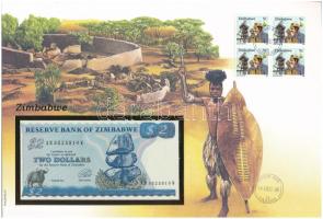 Zimbabwe 1994. 2D, felbélyegzett borítékban, bélyegzéssel T:UNC Zimbabwe 1994. 2 Dollars in envelope with stamp and cancellation C:UNC