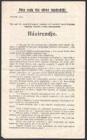 1927 Pécs szabad királyi város közönségének tulajdonát vevő mezőszéli városi kislakásos lakótelep, valamint a városi szükséglakások házirendje.4p. Hajtva