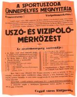 1933 Cegléd sportuszoda megnyitása, vízilabda mérkőzés plakát 45x60 cm Hajtva, jó állapotban