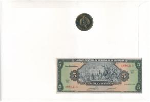 Salvador 1983. 5C bankjegy + Kuba 1990. 1P Cu-Ni "Indulás Palos kikötőjéből" érme közös bo...