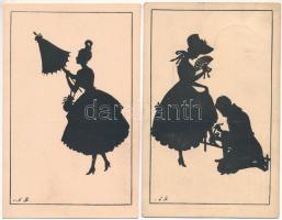 2 db RÉGI sziluett művészlap / 2 pre-1945 silhouette art postcards, G.K.V.B. Nr. 483/1 and Nr. 488/5.