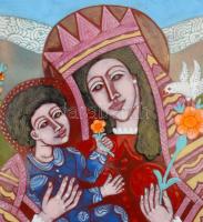 Stefániay Edit (1936-2010): Mária a kisdeddel. Tűzzománc, réz lemezen. Hátoldalán címkén feliratozot...