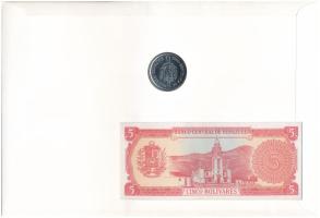 Venezuela "Simon Bolivar" érmés és bankjegyes, pecsételt boríték benne 1989. 5B Ni-acél ér...