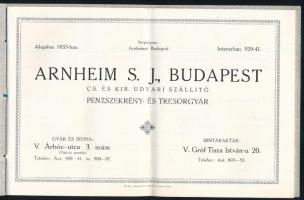 cca 1920 Arnheim S. J. páncélszekrény és tresor gyár képes termék katalógusa 28p. Zsinórfűzött papbo...