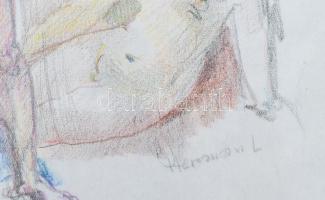 Herman Lipót (1884-1972): Szerelmespár és női akt. Színes ceruza, papír, jelezve jobbra lent, üvegez...