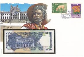 Uruguay 1989. 50P borítékban, alkalmi bélyeggel és bélyegzéssel T:UNC Uruguay 1989. 50 Pesos in envelope with stamps and cancellations C:UNC