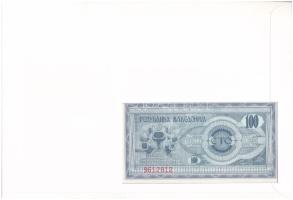 Macedónia 1992. 100D borítékban, alkalmi bélyeggel és bélyegzéssel T:UNC Macedonia 1992. 100 Dinar i...