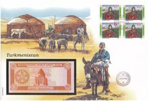 Türkmenisztán 1993. 1M felbélyegzett borítékban, bélyegzéssel T:UNC Turkmenistan 1993. 1 Manat in envelope with stamp and cancellation C:UNC