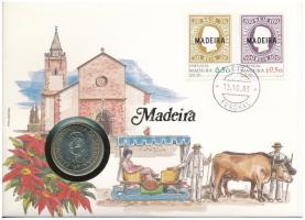 Portugália / Madeira 1981. 25E Cu-Ni felbélyegzett borítékon, bélyegzéssel, német nyelvű leírással T:UNC Portugal / Madeira 1981. 25 Escudos Cu-Ni in envelope with stamp, cancellation and a prospectus in german C:UNC