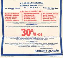 cca 1930 Magyar játékszín nagy méretű bemutatkozó plakátja, rácsplakát grafikával 32x90 cm