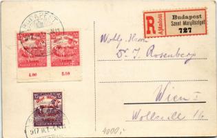 1917 Budapest XIII. Margitsziget + "József főherczeg vezérezredes hadi kiállítása" bélyeg ...