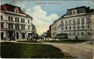 1913 Szombathely, Széll Kálmán utca, villamos Cacao Suchard és Eternit Pala reklámmal, Weiss Gusztáv, Pető Ármin üzlete (r)