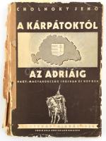 Cholnoky Jenő: A Kárpátoktól az Adriáig. Nagy-Magyarország írásban és képben. Bp., 1934, Somló Béla (Hungária-ny.), 275 p. Könyvnapi kiadás. A 80. oldaltól számos fekete-fehér fotóval illusztrált. Kiadói papírkötés, sérült borítóval és gerinccel, sérült kötéssel, megviselt állapotban, a gerincen javításnyomokkal.