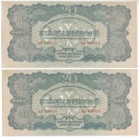 1944. 20P "A Vöröshadsereg Parancsnoksága" (2x) sorszámkövetők "AB 486329 - AB 486330" T:AU,XF nagyobb sarokhajlás Adamo P45