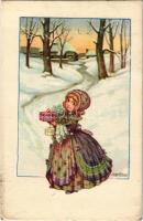 1921 Children art postcard, Christmas. Anna & Gasparini 159-2. s: A. Bertiglia (kis szakadás / small tear)