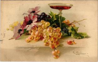 1915 Still life art postcard with grapes. Meissner & Buch Künstler-Postkarten Serie 1167. litho s: C. Klein + K.u.K. Infanterieregiment Nr. 69. II. Ersatzkompagnie (fl)