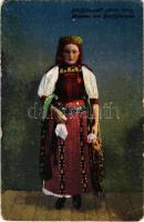 Bánffyhunyad, Huedin; Bánffyhunyadi pártás leány / Mädchen aus Bánffyhunyad / Transylvanian folklore (EM)