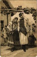 1908 Magyar folklór művészlap / Hungarian folklore art postcard. litho (kopott sarkak / worn corners)