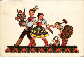 1938 Magyar folklór művészlap / Hungarian folklore art postcard s: Szilágyi G. Ilona (EK)