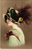 1915 Lady art postcard. litho (EK)