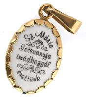 Arany (Au) 14K ovális festett porcelán Mária medál, jelzett, 2,7×1,2 cm, bruttó: 1,5 g