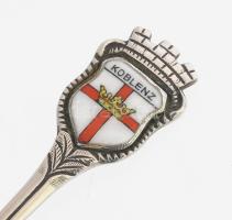 Ezüst(Ag) "KOBLENZ" zománcozott címeres díszkanál, jelzett, h: 10,3 cm, bruttó: 8,8 g