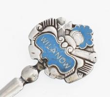 Ezüst(Ag) "WILANOW" zománcozott címeres díszkanál, jelzett, h: 10,9 cm, bruttó:12,6 g