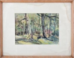 Dobos Lajos (1921-2012): Erdőbelső. Akvarell, papír, jelzett. Üvegezett fakeretben. Paszpartu széle ...