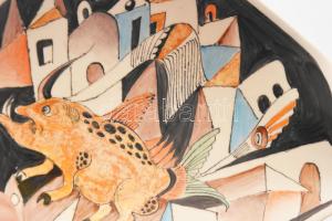 Simó József - Drasche: Vaddisznó a városban Avantgard porcelán tányér. egyedi, kézzel festett, jelze...