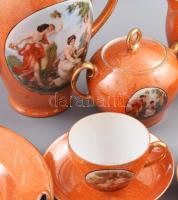Victoria China historizáló kávés és süteményes készlet. Narancssárga márvány alapon historizáló jele...