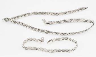 Ezüst(Ag) háromsoros nyaklánc + karkötő, jelzett, h: 20 és 40 cm, nettó: 17,6 g