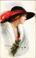 1913 Lady art postcard. B.K.W.I. Nr. 2128/3. s: C. W. Barber