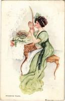 1913 Finishing touch Lady art postcard. Anglo Pastelle Serie 139. (EK)