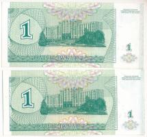 Dnyeszter-menti Köztársaság 1996. 10.000R (2x) (felülbélyegzett 1R címletű bankjegyek) T:UNC
Transn...