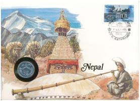 Nepál 1975. 5p felbélyegzett borítékban, bélyegzéssel, német nyelvű leírással T:XF  Nepal 1975. 5 Paisa in envelope with stamp and cancellation, with German description C:XF