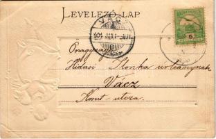 1904 Boldog Újévet / New Year greeting art postcard, Hungarian folklore. Art Nouveau, Emb. litho (EB...