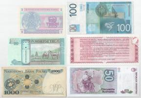 6db-os vegyes bankjegy tétel, közte Kazahsztán, Argentína, Lengyelország, Jugoszlávia, Mongólia T:UN...