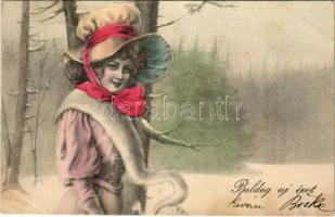 1905 Boldog Újévet / New Year greeting art postcard. B.K.W.I. 2655/6. (EK)