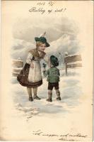 1912 Boldog Újévet / New Year greeting art postcard. Mary Mill 1270. (fl)