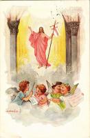 1939 Kegyelemteljes húsvéti ünnepeket kíván / Easter greeting art postcard with Jesus s: K. Sávely D. (kis szakadás / small tear)