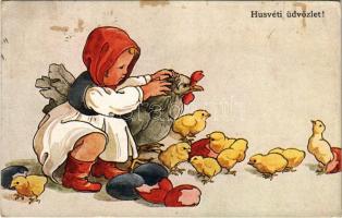 1922 Húsvéti üdvözlet / Easter greeting art postcard with chicken. Rotophot Budapest Nr. 6729-2. (fl)