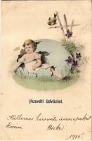 1905 Húsvéti üdvözlet / Easter greeting art postcard with egg (kis szakadás / small tear)